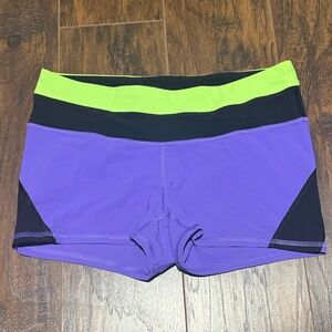 Lululemon Athletica Purple and Black Athletic Shorts with Green Waistband